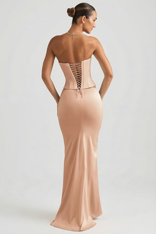 Draped Satin Maxi Skirt with Puddle Train