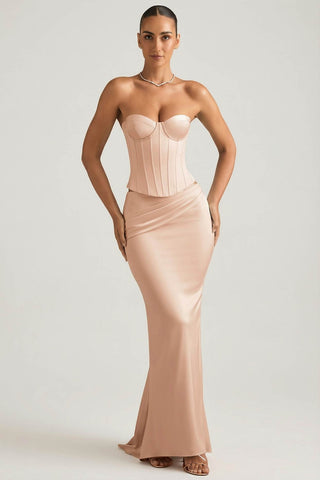 Draped Satin Maxi Skirt with Puddle Train