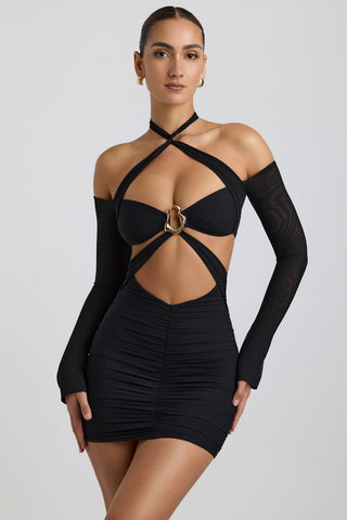 Off Shoulder Ruched Mini Dress with Cut Out Details