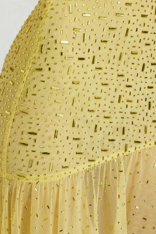 Semi Sheer Embellished Asymmetric Maxi Dress