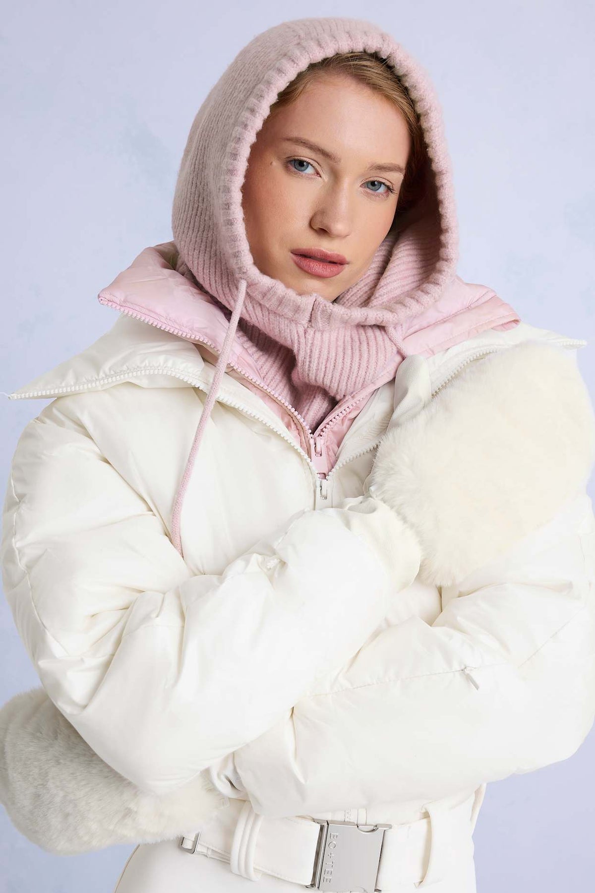 Powder Pink Ribbed Balaclava