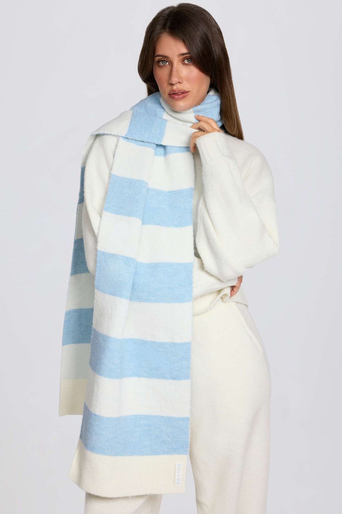 Powder Blue Striped Knit Scarf