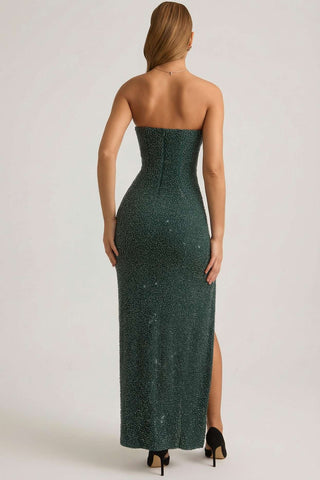 Embellished Strapless Cowl Neck Maxi Dress