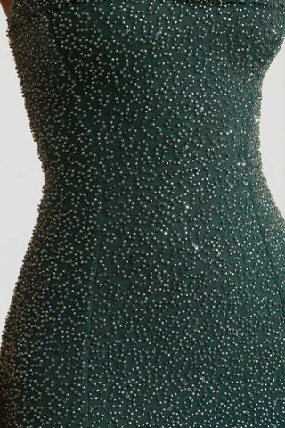 Embellished Strapless Cowl Neck Maxi Dress