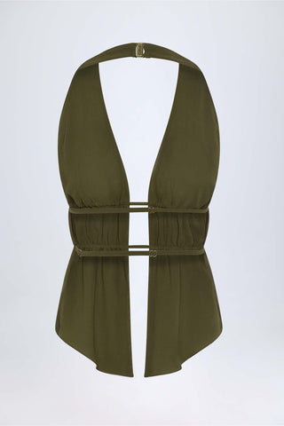 Sheer Halterneck Crop Top with Ruched Panels