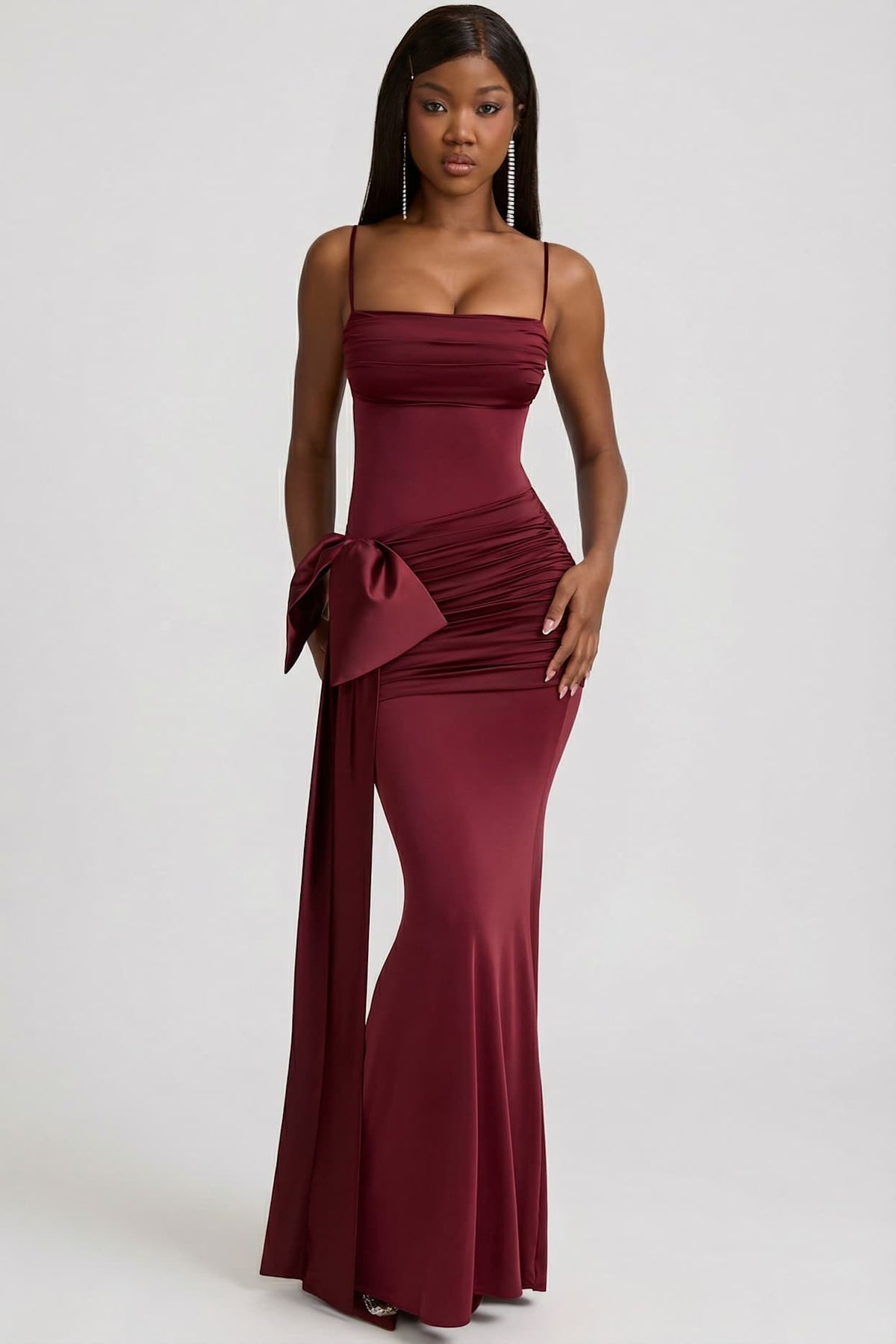 Bow Detail Ruched Maxi Dress