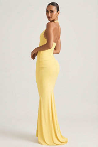 Backless Halterneck Gown with Ruched Detail