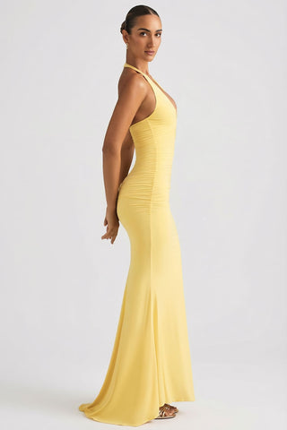 Backless Halterneck Gown with Ruched Detail
