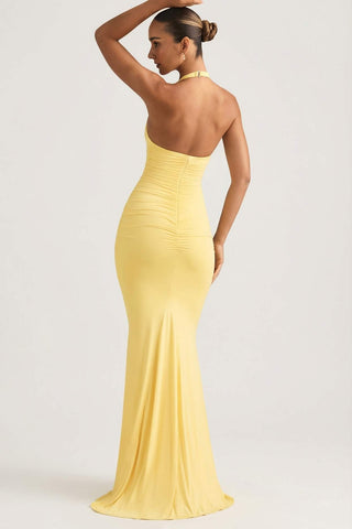 Backless Halterneck Gown with Ruched Detail