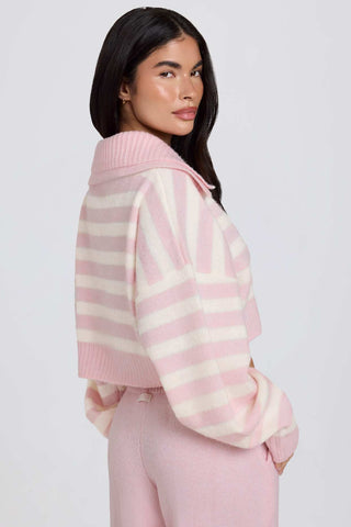 Pink Striped Cropped Knit Jumper