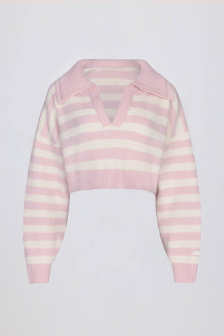 Pink Striped Cropped Knit Jumper