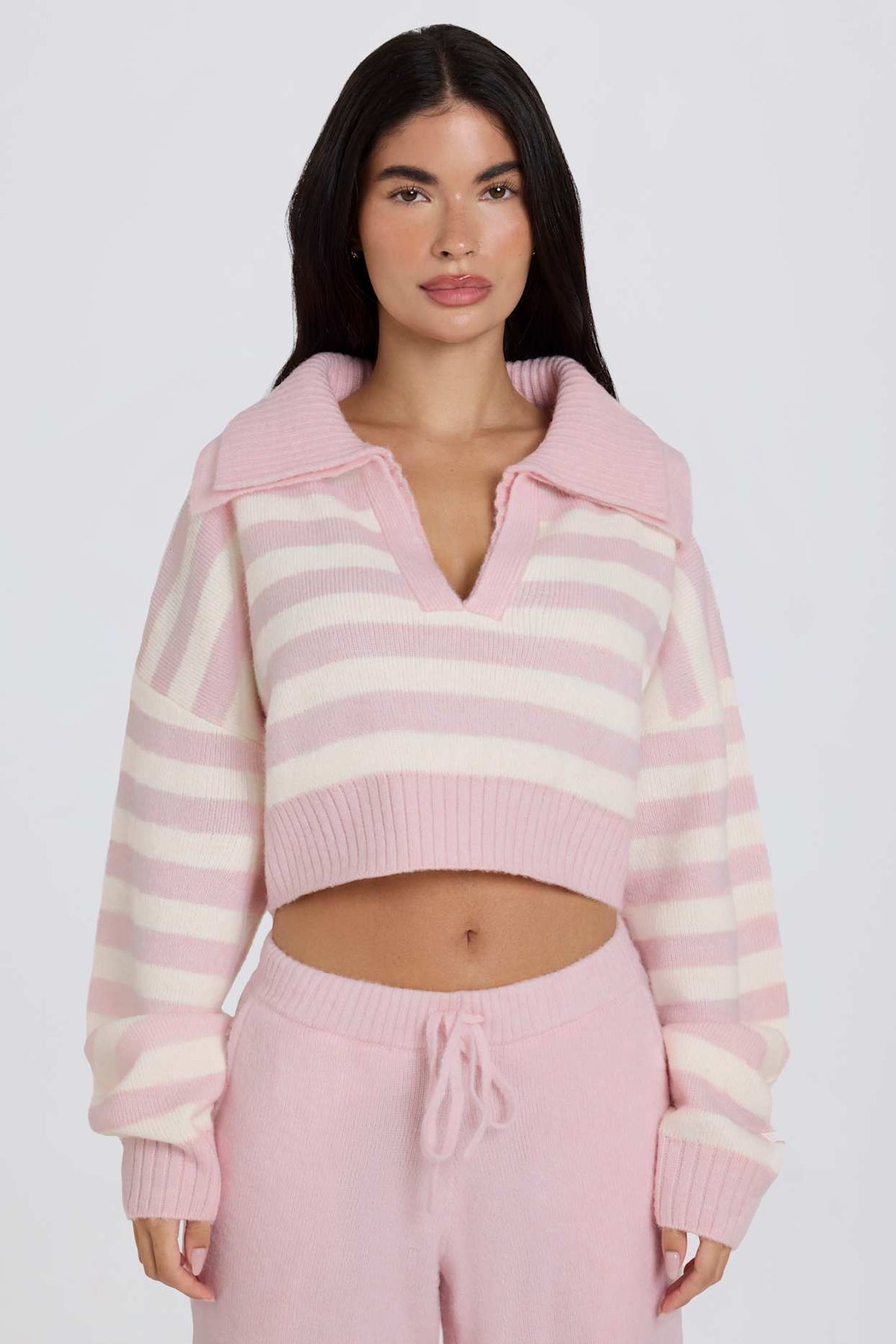 Pink Striped Cropped Knit Jumper