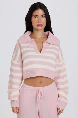 Pink Striped Cropped Knit Jumper