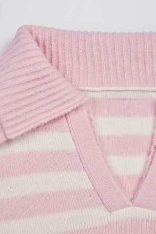 Pink Striped Cropped Knit Jumper