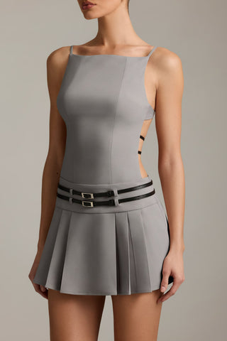 Belted Backless Pleated Mini Dress