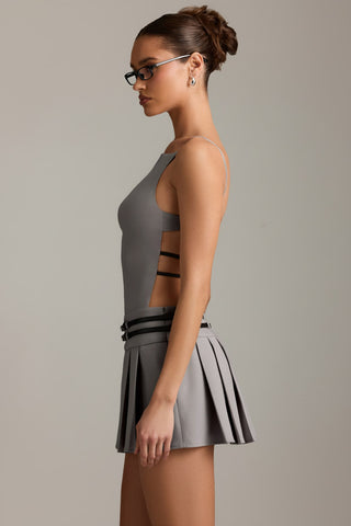 Belted Backless Pleated Mini Dress