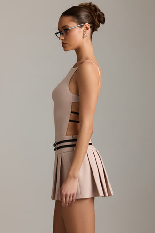 Belted Backless Pleated Mini Dress