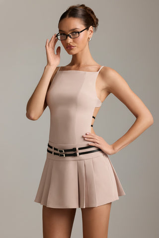 Belted Backless Pleated Mini Dress