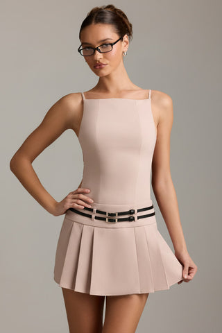 Belted Backless Pleated Mini Dress