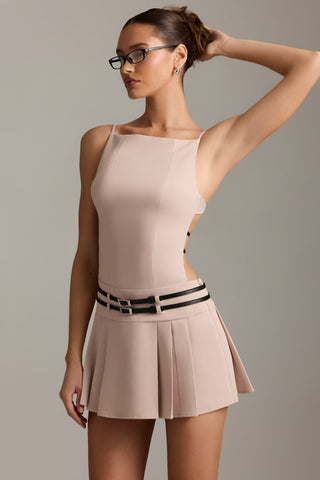 Belted Backless Pleated Mini Dress