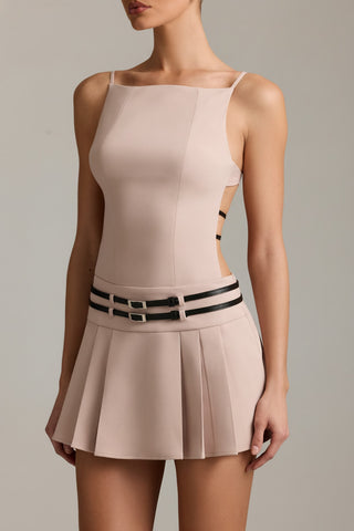 Belted Backless Pleated Mini Dress