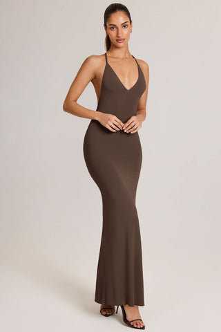 Plunge Backless Fishtail Maxi Dress