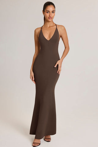 Plunge Backless Fishtail Maxi Dress