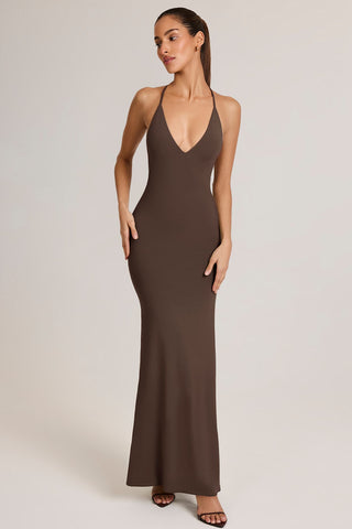 Plunge Backless Fishtail Maxi Dress