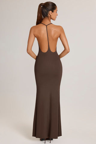 Plunge Backless Fishtail Maxi Dress