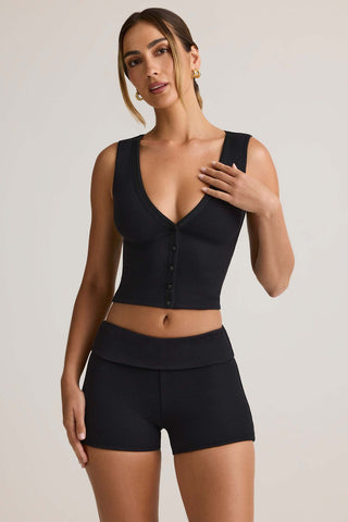 Ribbed Button Vest Top