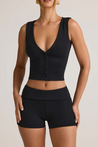 Ribbed Button Vest Top
