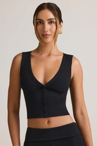 Ribbed Button Vest Top