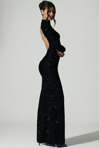 Sequin Open Back Evening Gown