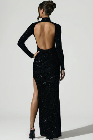 Sequin Open Back Evening Gown