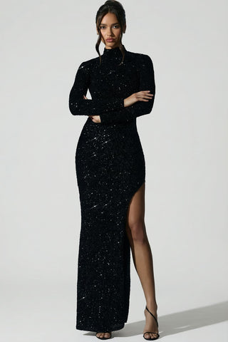 Sequin Open Back Evening Gown