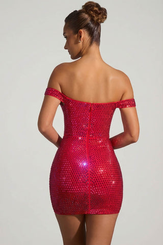 Embellished Off Shoulder Mini Dress