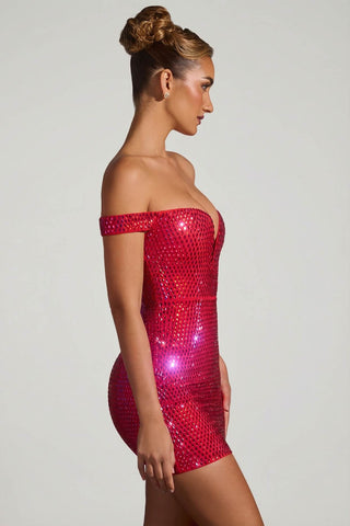 Embellished Off Shoulder Mini Dress