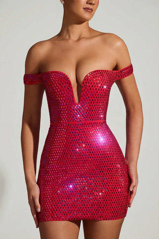 Embellished Off Shoulder Mini Dress