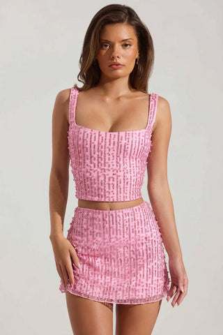 Embellished Square Neck Crop Top