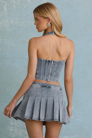 Denim Halterneck Corset Top