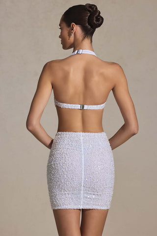 Embellished Cut Out Halterneck Mini Dress