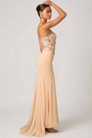 Embellished Corset Gown with Floral Appliques