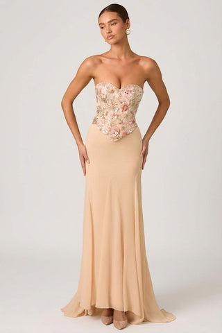 Embellished Corset Gown with Floral Appliques