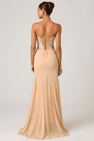 Embellished Corset Gown with Floral Appliques