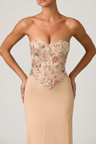 Embellished Corset Gown with Floral Appliques
