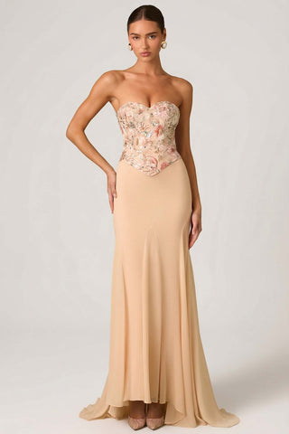 Embellished Corset Gown with Floral Appliques