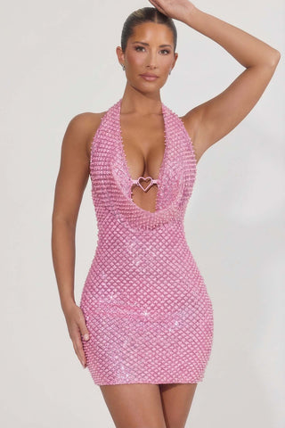 Sparkling Heart Detail Mini Dress