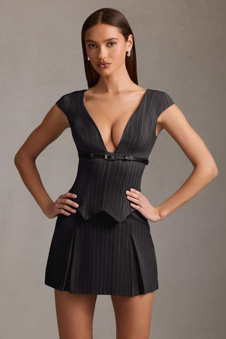 Pinstripe Pleated Waistcoat Mini Dress