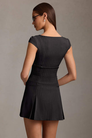 Pinstripe Pleated Waistcoat Mini Dress