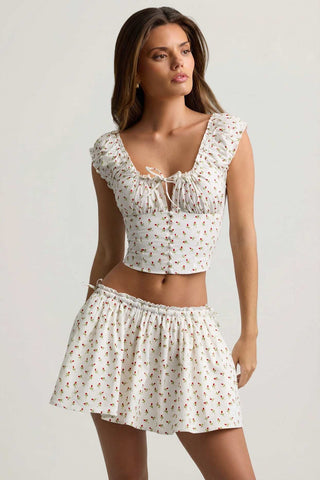 Ruched Mini Skirt with Drawstring Ties